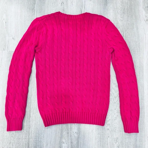 Ralph Lauren Sport Vintage Pink V-Neck Cable Knit Sweater Small - Picture 2 of 5